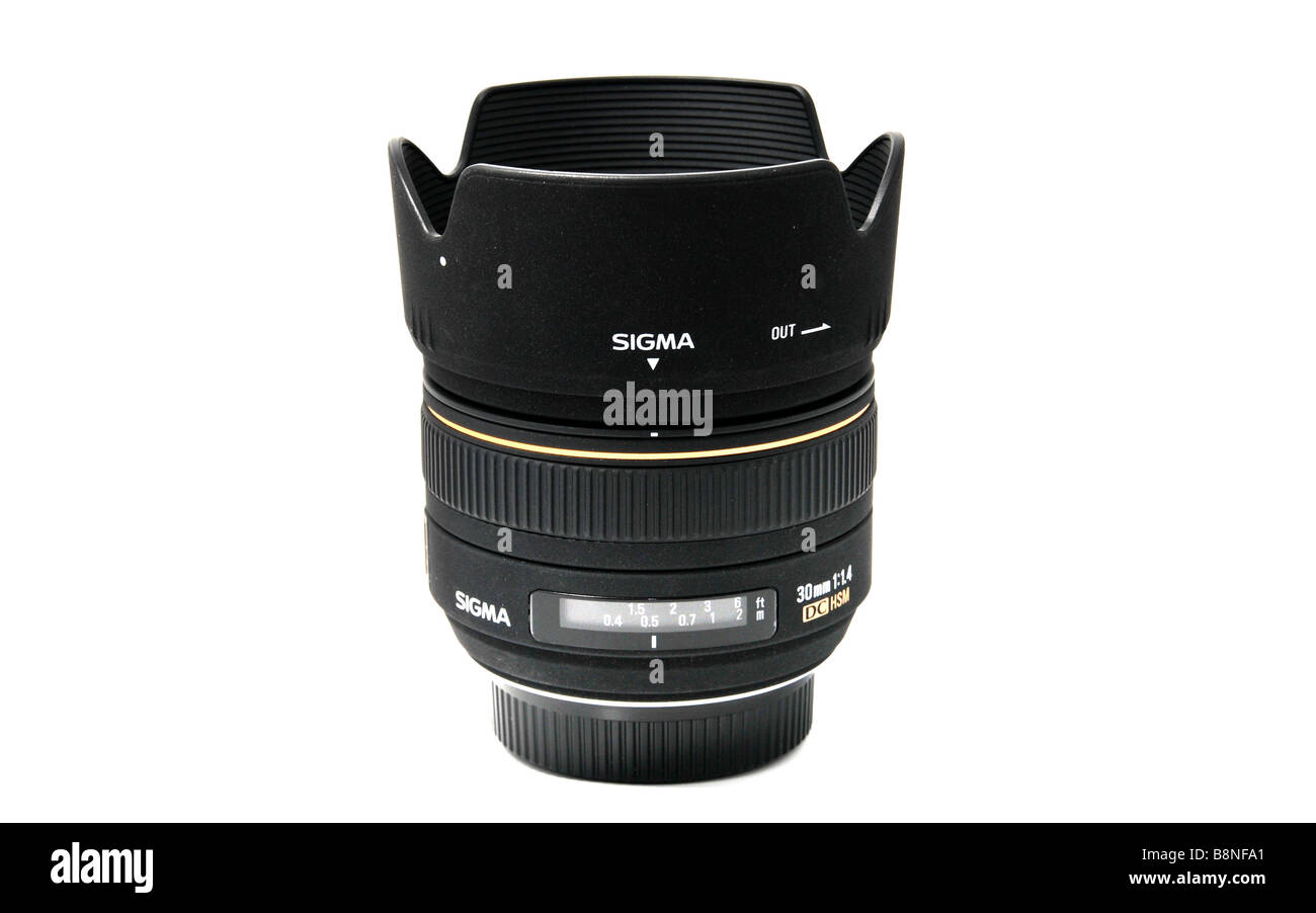 Pack-shot del Sigma 30mm f1.4 lente Foto de stock