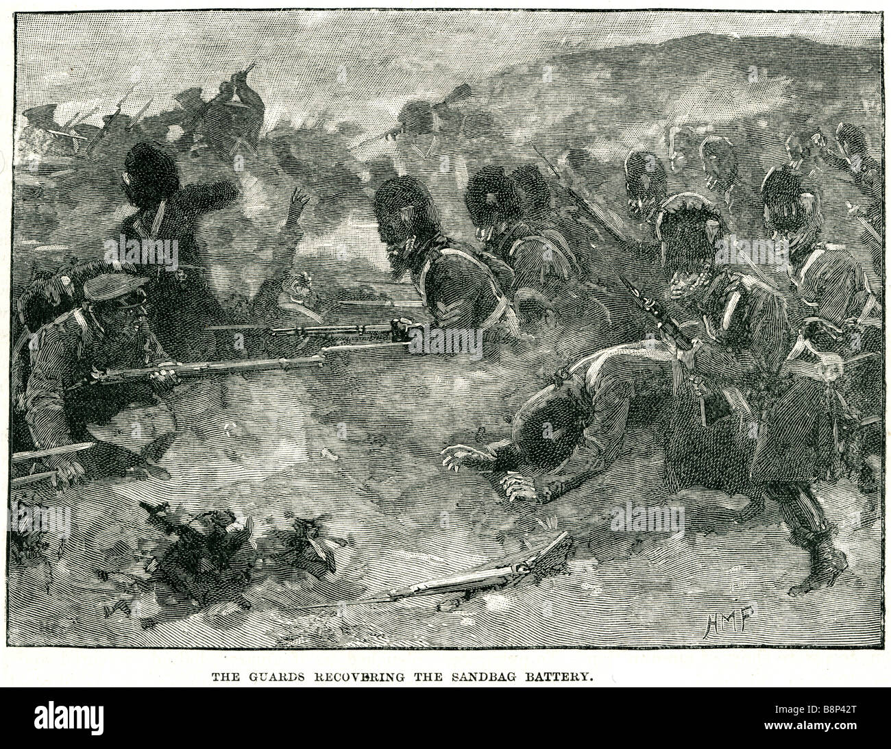 Recuperando la guardia bolsa de arena batería 1854 guerra de Crimea británico General ruso francés Pierre Bosquet Foto de stock