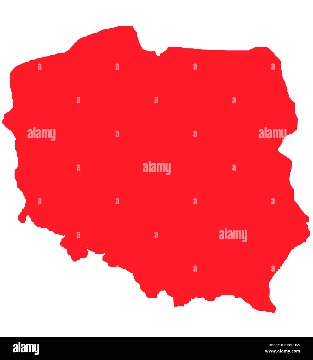 Contorno rojo mapa de Polonia aislado en blanco con trazado de recorte Foto de stock