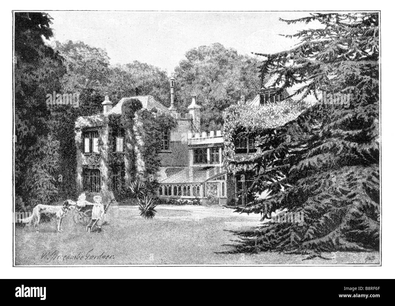 Alfred Lord Tennyson s casa en la Isla de Wight Farringford Ilustración por W Biscombe Gardner 1844 a 1919 Foto de stock