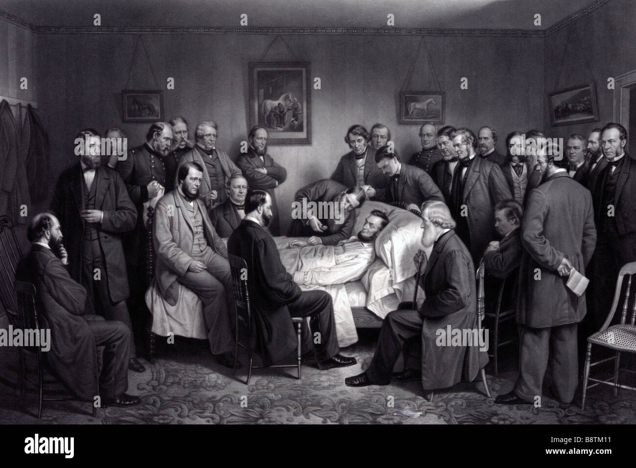 La muerte de Lincoln - Imprimir mostrando Abraham Lincoln en su lecho de muerte Foto de stock
