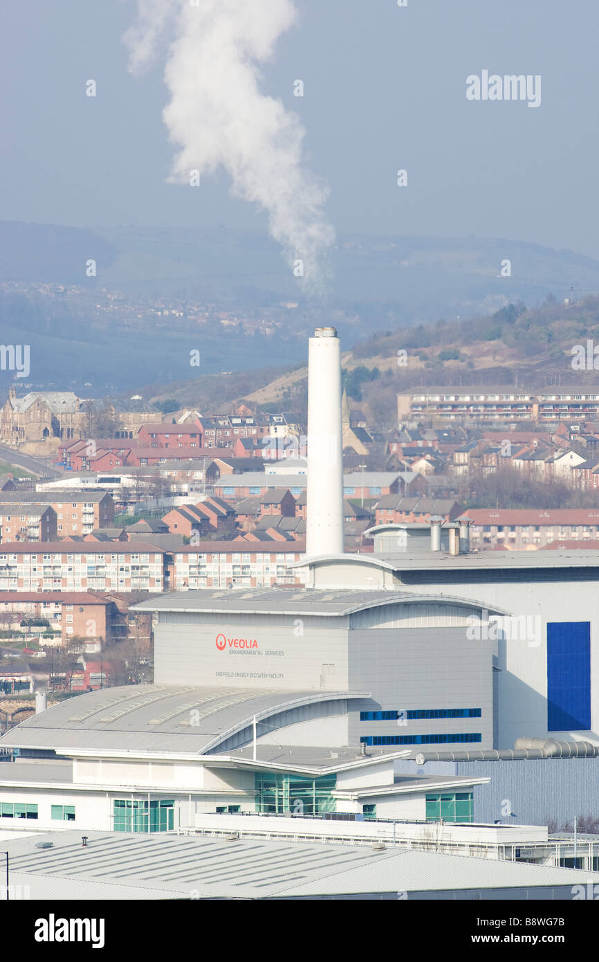 Sheffield incinerador de residuos que trata los residuos domésticos de Sheffield y suministra calor al sistema de calefacción de distrito local. Foto de stock
