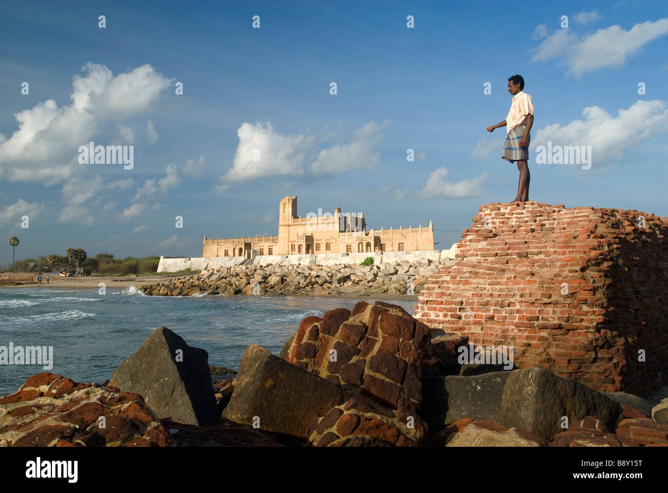 Fort en la costanera, Fort, Tharangambadi Dansborg, Tamil Nadu, India Foto de stock