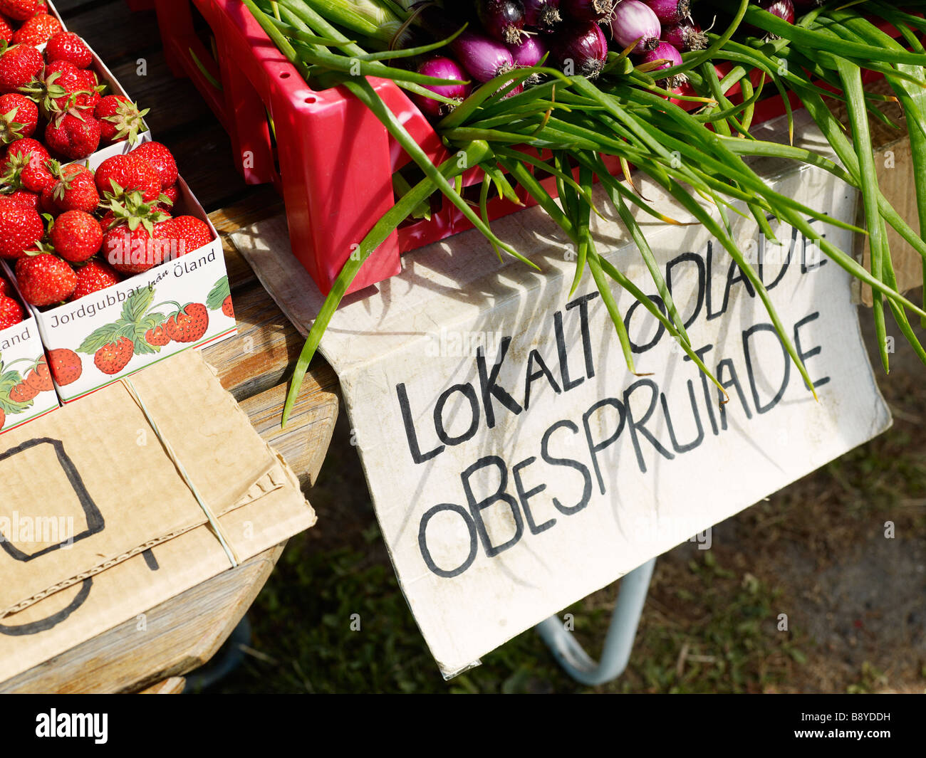 Venta producidas localmente y vegetales cultivados orgánicamente Öland en Suecia. Foto de stock