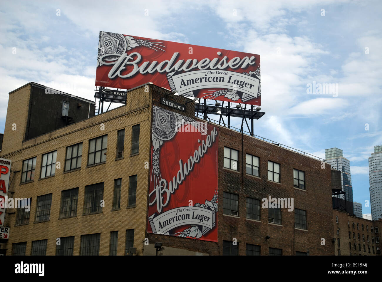 Las vallas de publicidad de cerveza Budweiser por la cervecera Anheuser Busch el domingo en Nueva York el 8 de marzo de 2009, Richard B Levine Foto de stock