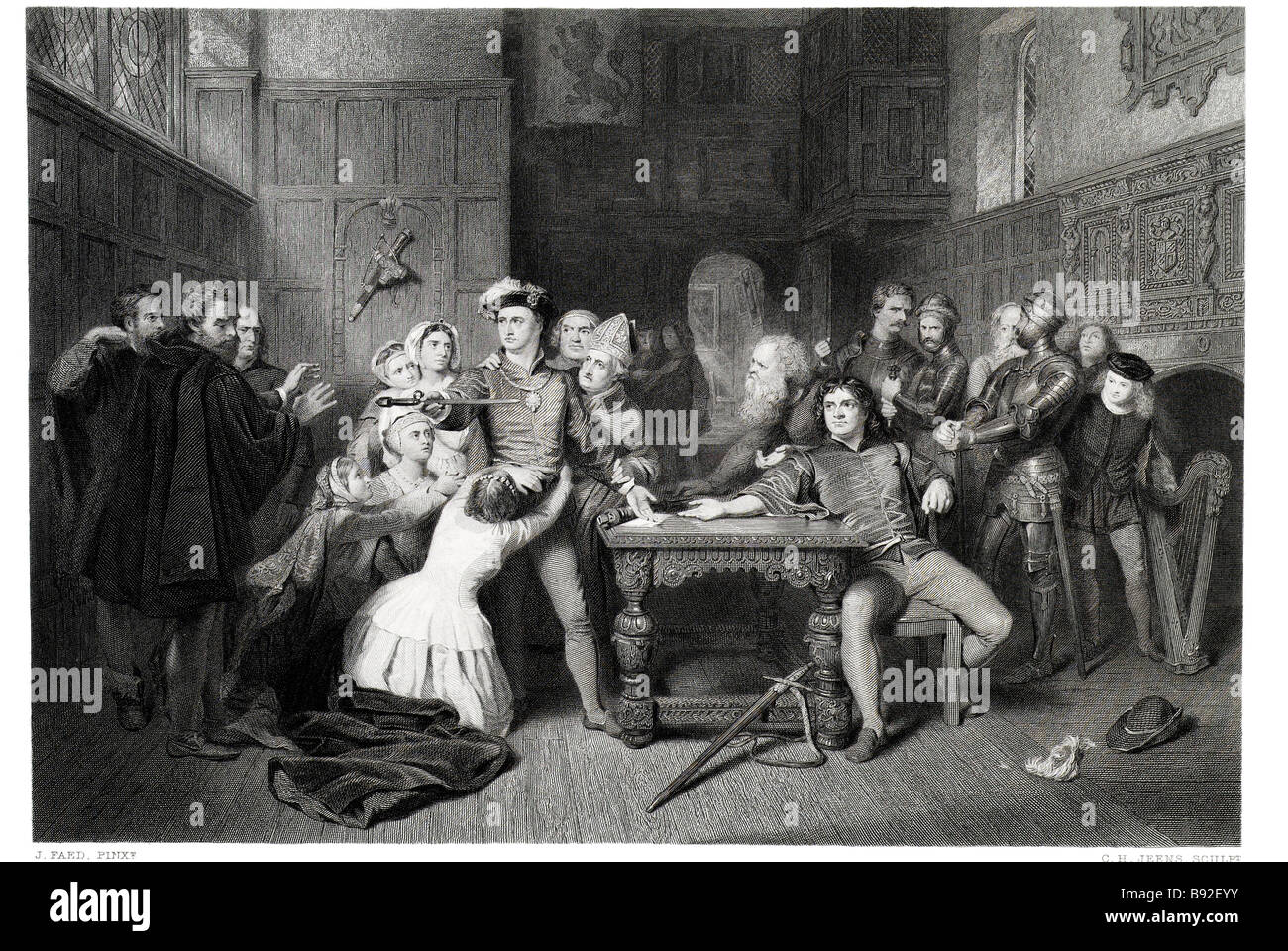 La justicia del rey Juan, pintor R.S.A Faed Scottish 1819 1902 Foto de stock