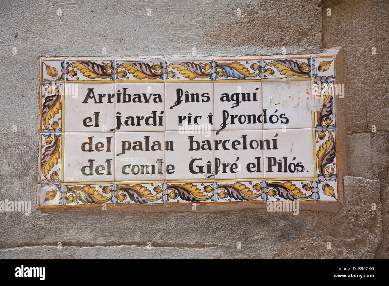 Comte Guifre el pelos, Carrer de N'amargos, Barcelona Foto de stock
