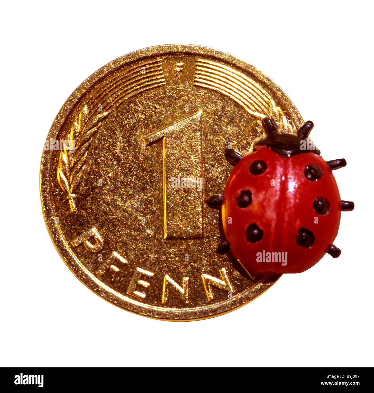 Lucky penny, Lady beetle, amuleto de la suerte Foto de stock