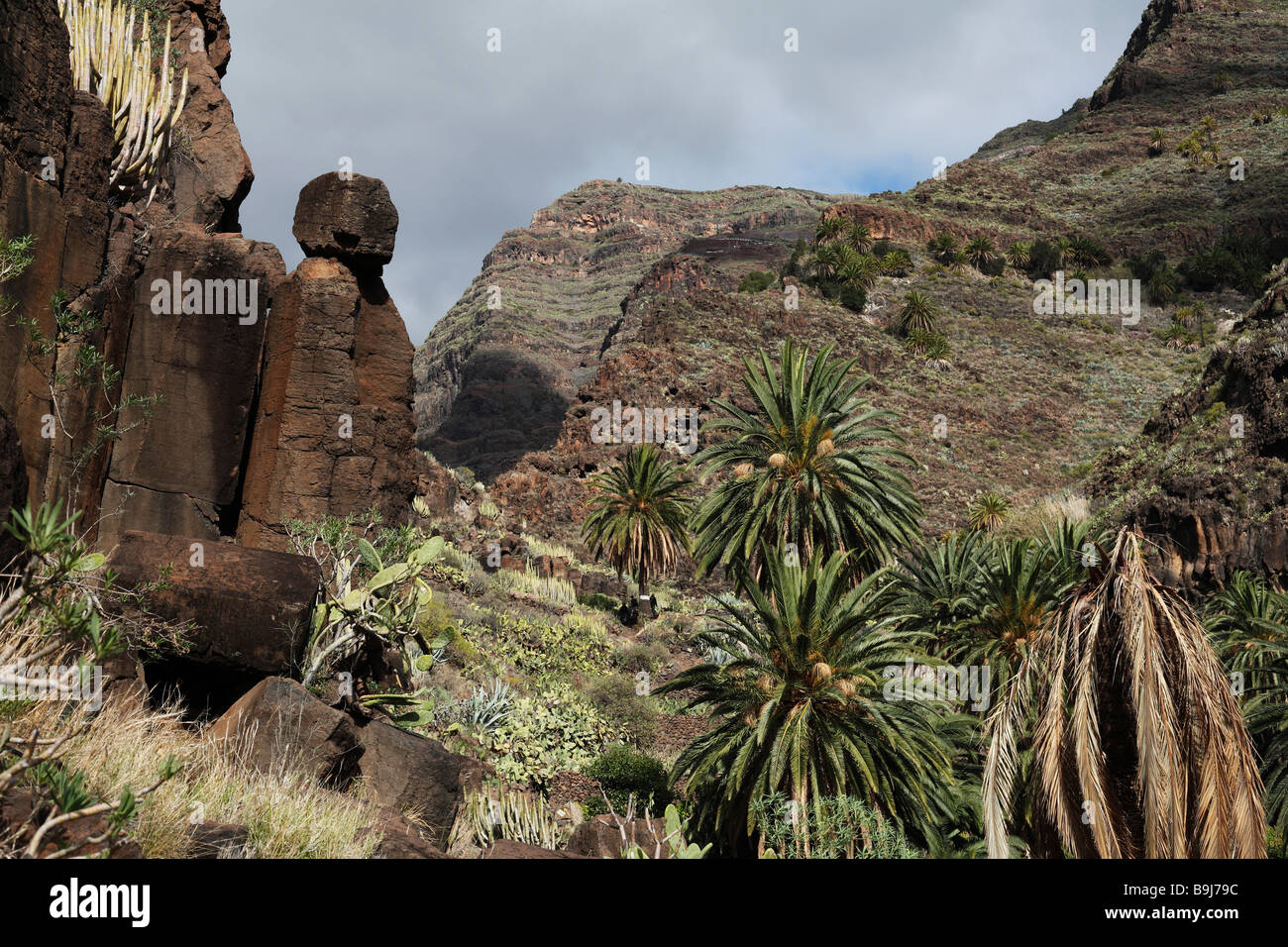 Formación rocosa en el Barranco de Arure, en Valle Gran Rey, La Gomera, Islas Canarias, España, Europa Foto de stock
