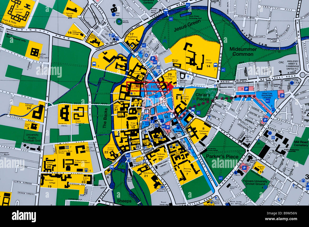 Mapa turístico del centro de la ciudad de Cambridge, King Street