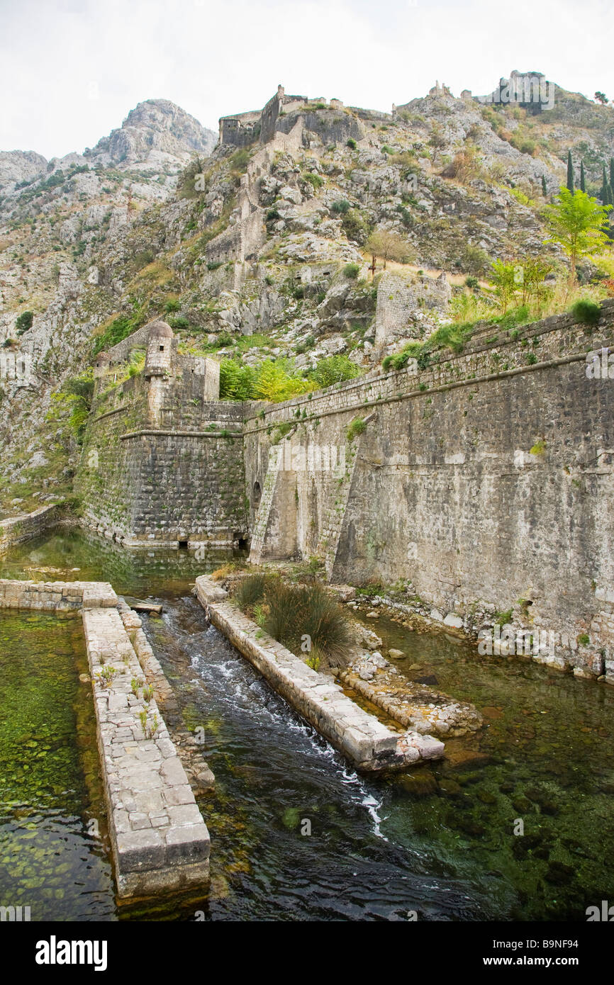 Las murallas de la ciudad medieval de Kotor, sitio del patrimonio mundial de la UNESCO Montenegro Europa Foto de stock