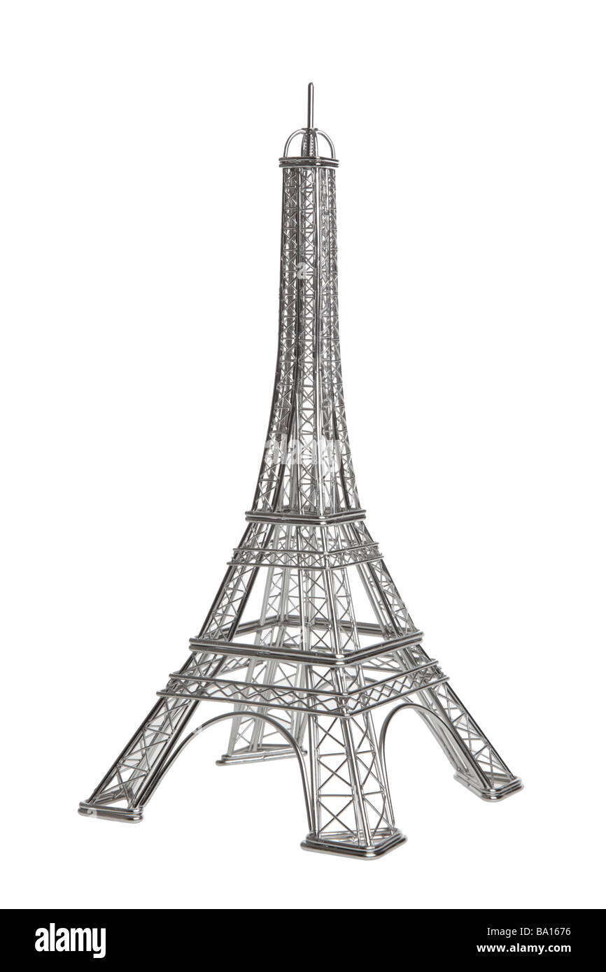 Torre Eiffel cable modelo sobre fondo blanco. Foto de stock