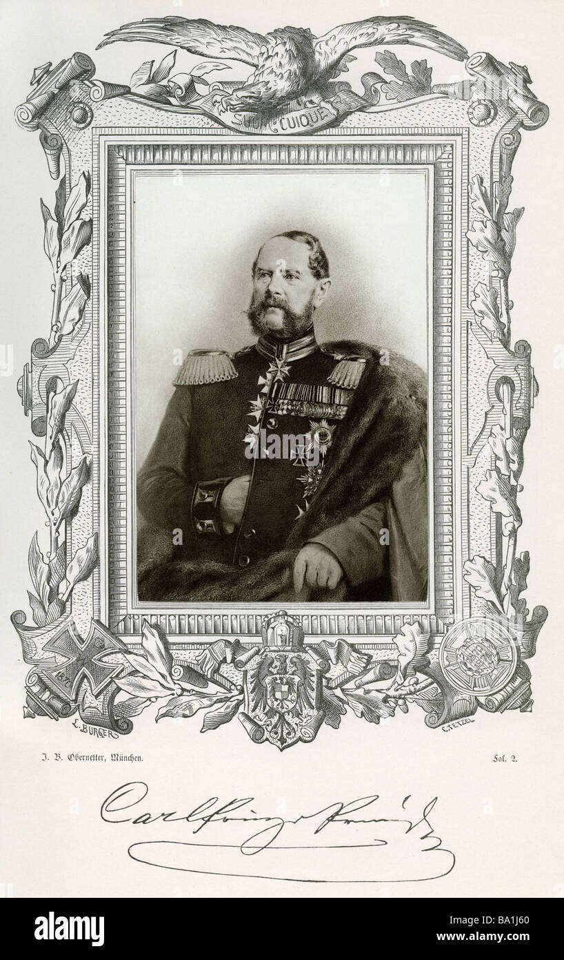 Charles, 29.6.1801 - 21.1.1883, príncipe de Prusia, general prusiano, retrato, Johann Baptist Obernetter, Munich, 1879, Hohenz Foto de stock
