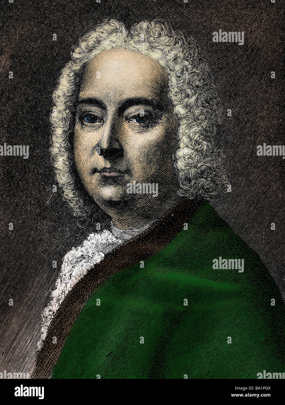 Händel, George Frederic, 23.2.1685 - 14.4.1759, compositor alemán, retrato, grabado en madera por Moritz Klinkicht, del siglo xix, lat Foto de stock