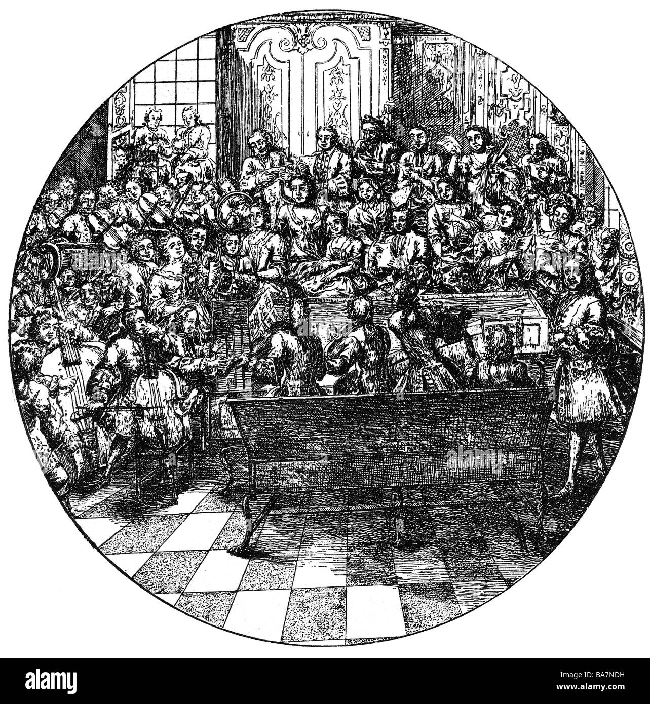 Händel, George Frederic, 23.2.1685 - 14.4.1759, compositor alemán, conduciendo, grabado en cobre, Inglaterra, siglo XVIII, , Copyright del artista no ha de ser borrado Foto de stock