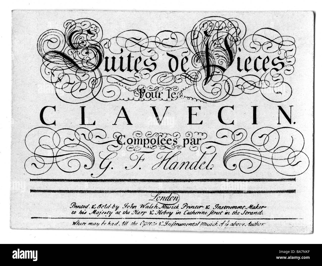 Handel, George Frederic, 23.2.1685 - 14.4.1759, compositor alemán, obras, 'Suites de Pieces de Clavencin', 1720, título, , Foto de stock
