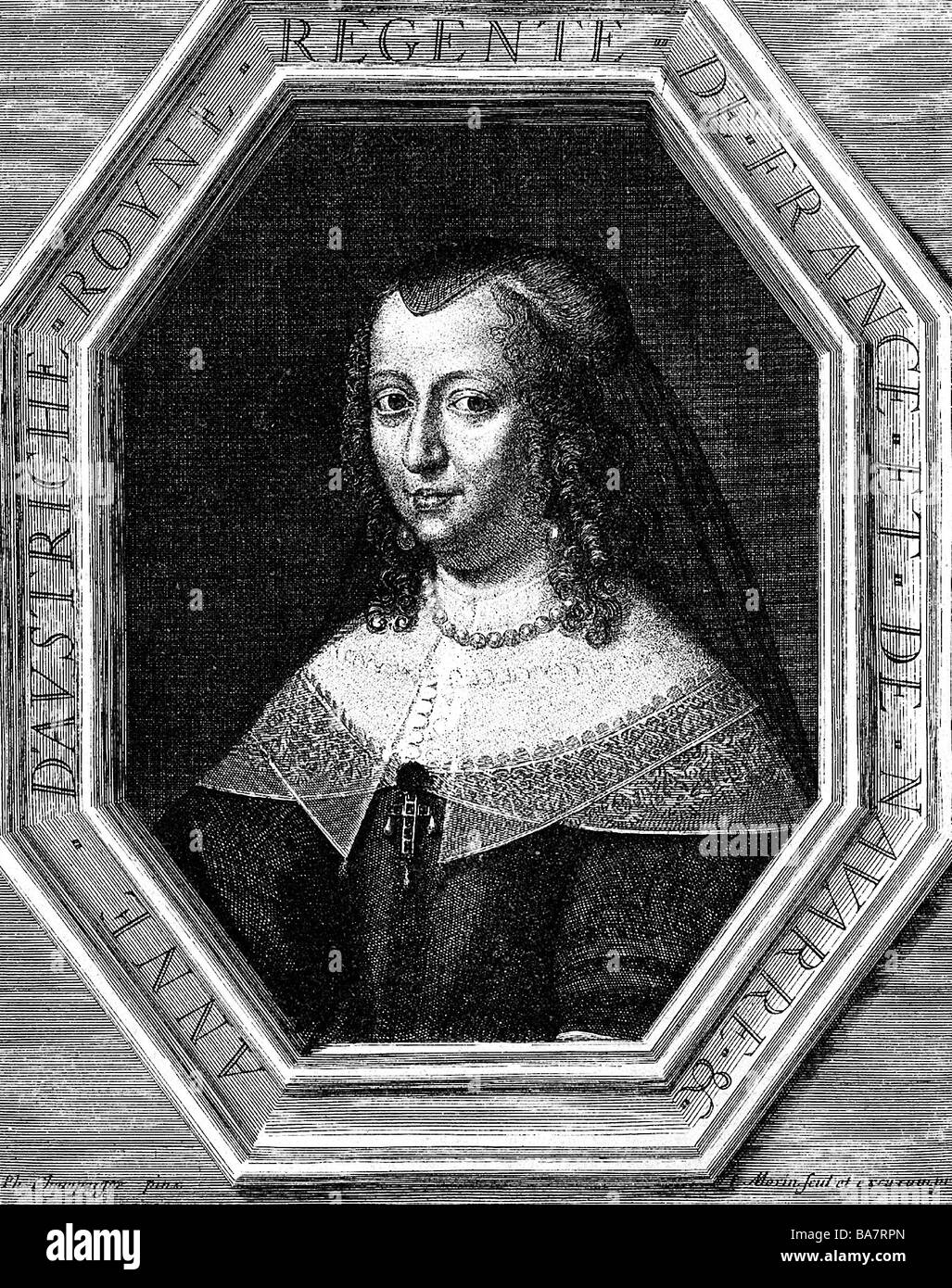 Ana de Austria, 22.9.1601 - 20.1.1666, Reina de Francia 21.11.1615 - 20.1.1666, Regent 18.5.1643 - 10.3.1661, retrato, grabado en cobre por Morin, circa 1650, , Copyright del artista no ha de ser borrado Foto de stock