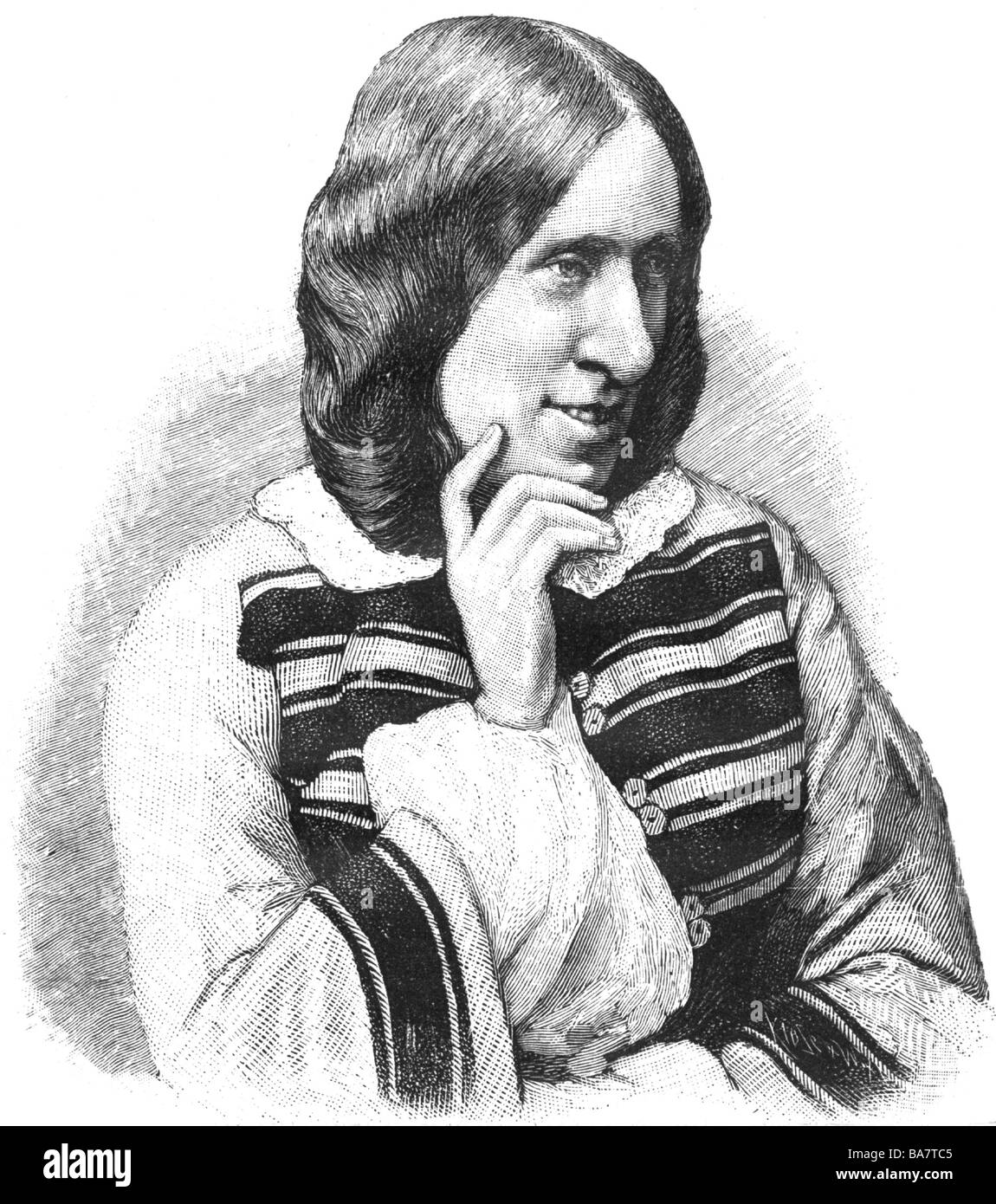 Eliot, George (Mary Ann Evans), 22.11.1819 - 22.15.1880, autor/escritor inglés, longitud media, grabado de madera, después de la fotografía, alrededor de 1870, Foto de stock