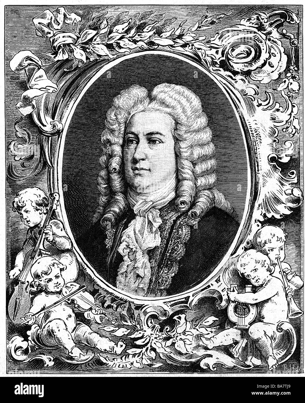 Handel, George Frideric, 23.2.1685 - 14.4.1759, compositor alemán, retrato, grabado en madera, siglo 19, , Foto de stock