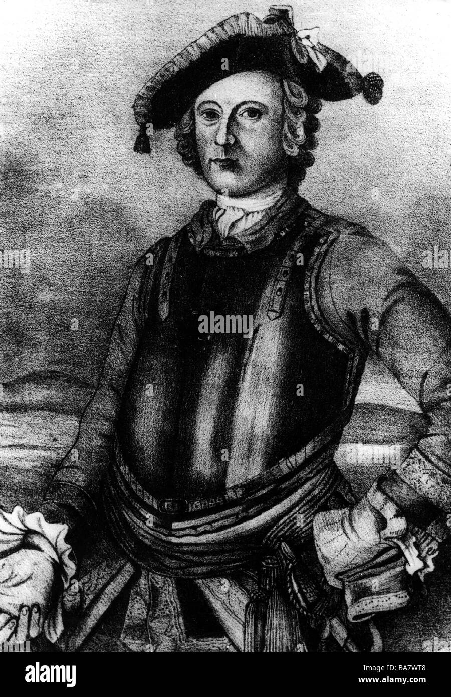 Münchhausen, Barón Karl Friedrich Hieronymus, Freiherr von, 11.5.1720 - 22.2.1797, longitud media, litografía, circa 1870, después de pintar, Foto de stock