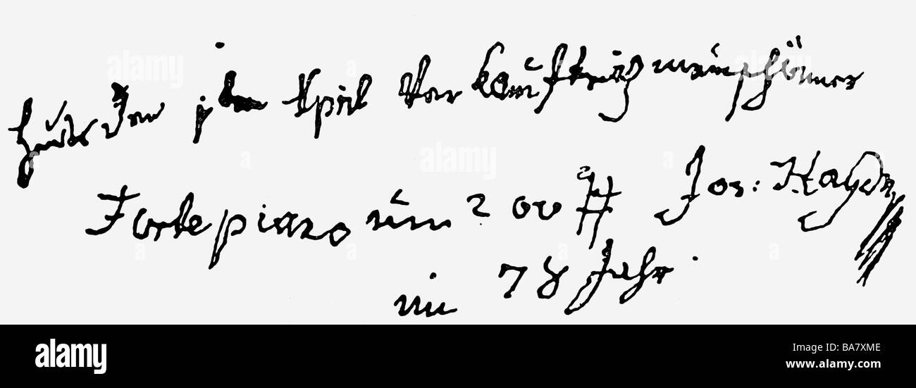 Haydn, Joseph, 31.3.1732 - 31.5.1809, compositor austriaco, escritura a mano, última nota en un calendario sobre , Foto de stock