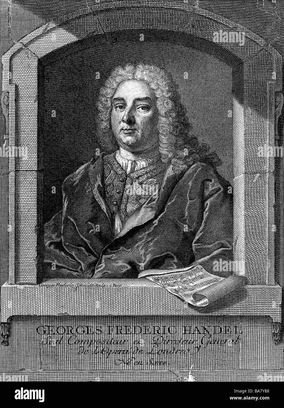 Händel, George Frederic, 23.2.1685 - 14.4.1759, compositor alemán, de longitud media, grabado en cobre por Georg Friedrich Schmidt, de mediados del siglo XVIII, , Artist's Copyright no ha de ser borrado Foto de stock