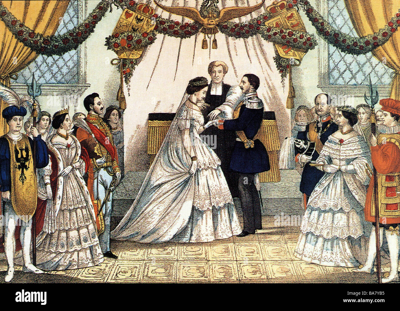 Frederick III, 18.10.1831 - 15.6.1888, emperador alemán 9.3.1888 - 15.6.1888, matrimonio la princesa Victoria de Gran Bretaña, ceremonia de boda, capilla del Palacio de San Santiago, Londres, 25.1.1858, Foto de stock