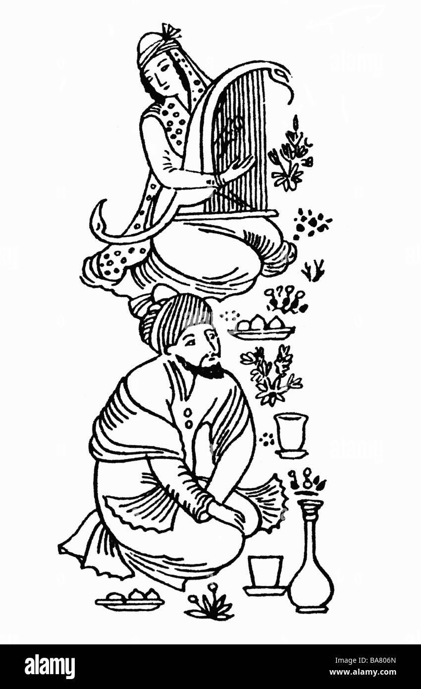 Hafis, circa 1326 - 1390, autor / escritor persa (poeta), ilustración de Gerhard Keische después de la ilustración histórica, Foto de stock