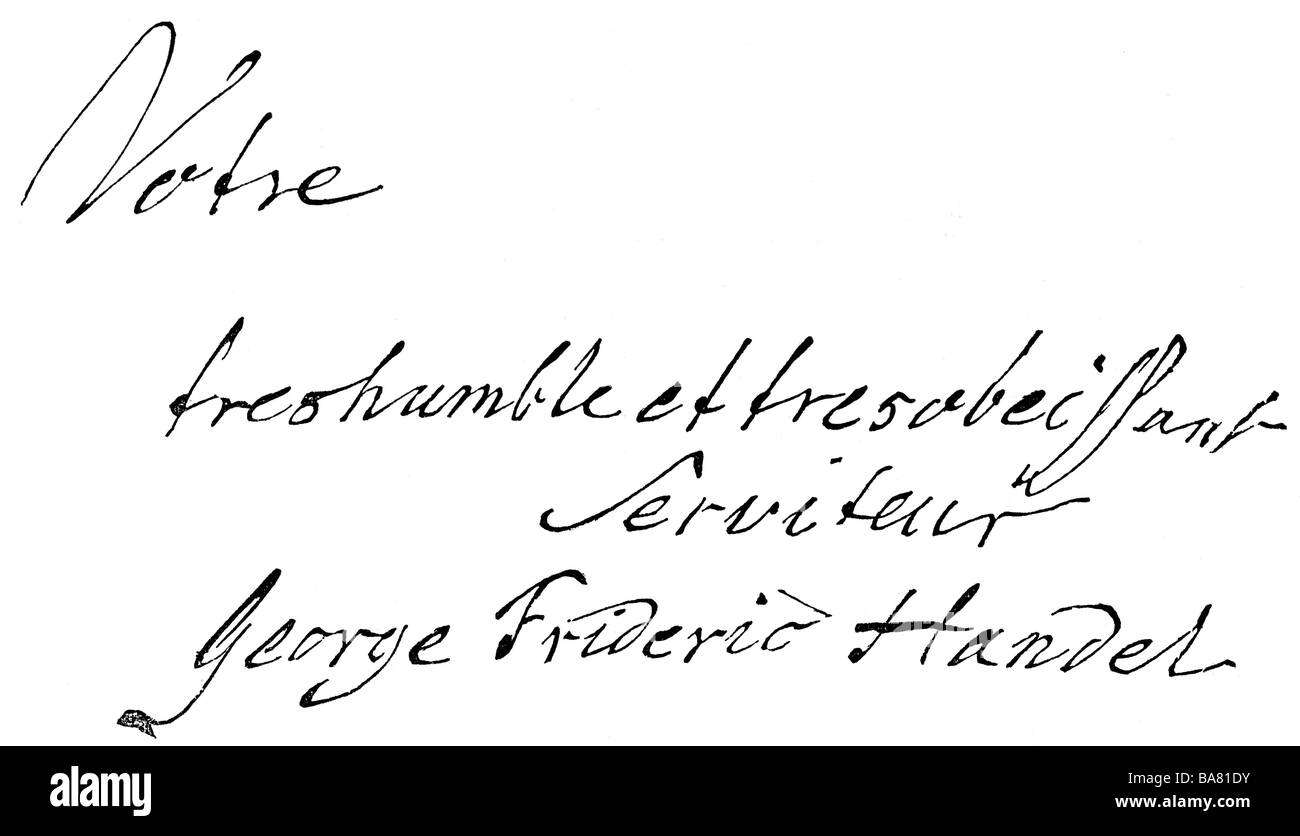Handel, George Frederic, 23.2.1685 - 14.4.1759, compositor alemán, escritura a mano, grabado en madera, siglo 19, , Foto de stock