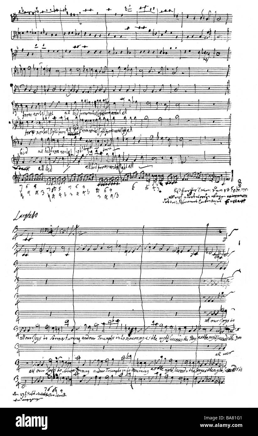 Handel, George Frederic, 23.2.1685 - 14.4.1759, compositor alemán, obras, oratorio 'Jephtha' (1751), hoja de música, , Foto de stock