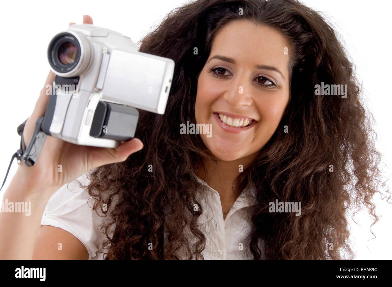 Joven fotógrafo hacer video con handy cam Fotografía de stock - Alamy