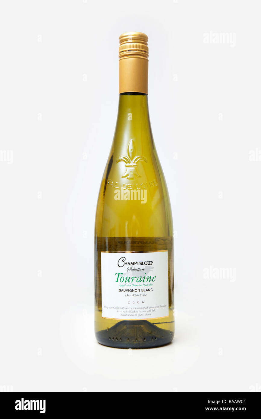 Botella de Touraine Sauvignon Blanc vino blanco seco Foto de stock
