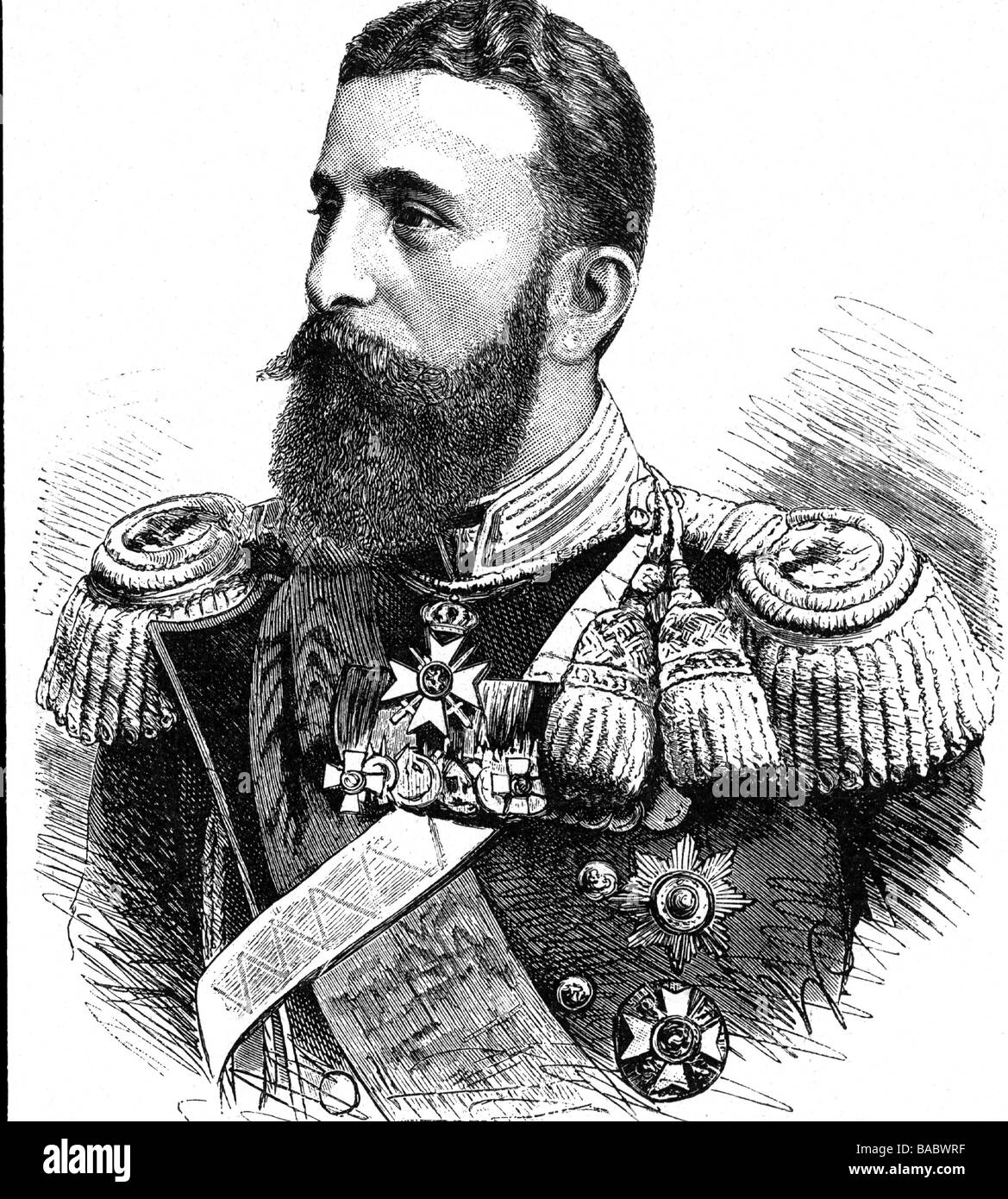 Alexander I., 5.4.1857 - 17.11.1893, Príncipe de Bulgaria 29.4.1879 - 3.9.1886, retrato, grabado en madera, siglo XIX, Foto de stock