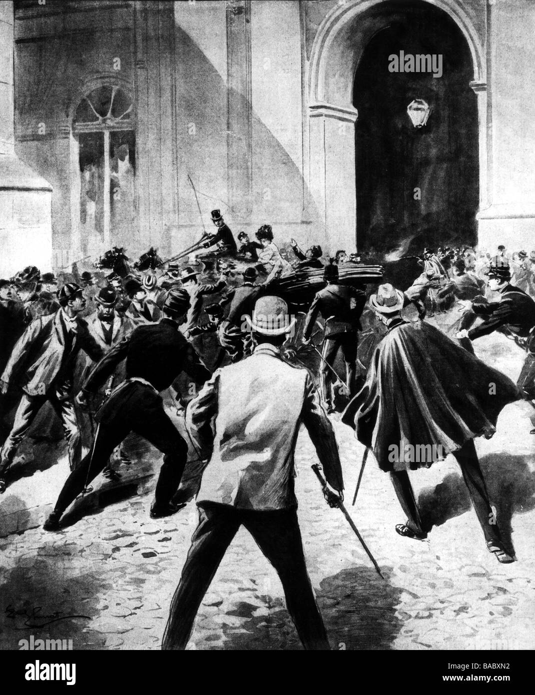 Charles, I, 28.9.1863 - 1.2.1908, Rey de Portugal 1889 - 1908, muerte, asesinato en Lisboa, 1.2.1908, ilustración contemporánea, Foto de stock