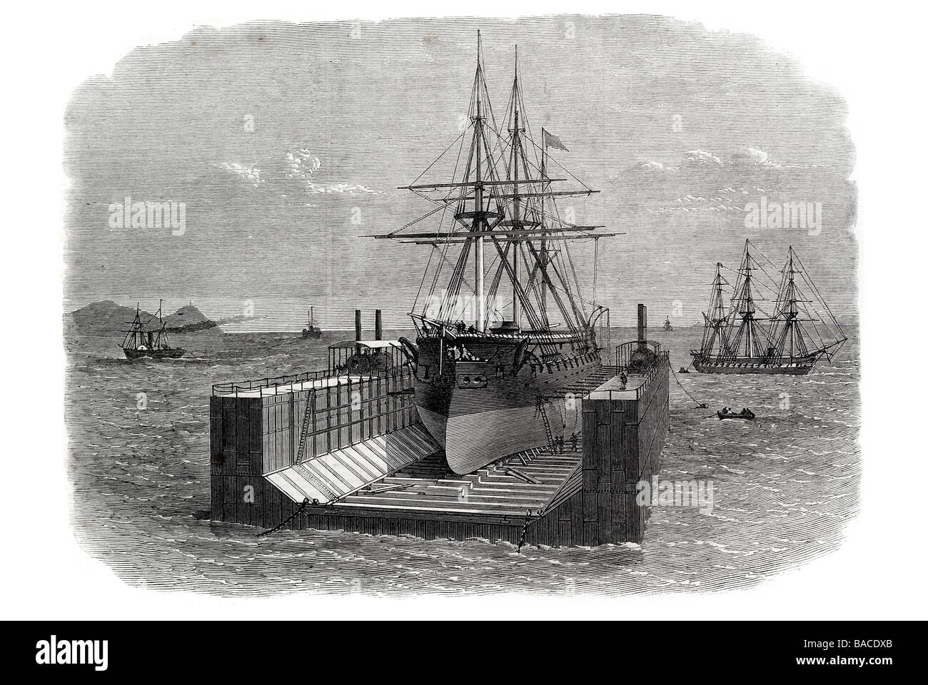 Un barco de hierro revestidos peruana en el nuevo dique flotante en