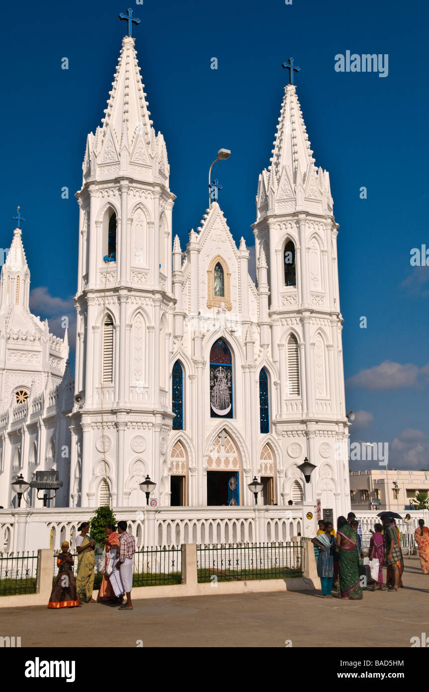 Santuario Basílica de Nuestra Señora de Velankanni buena salud de Tamil Nadu, India Foto de stock