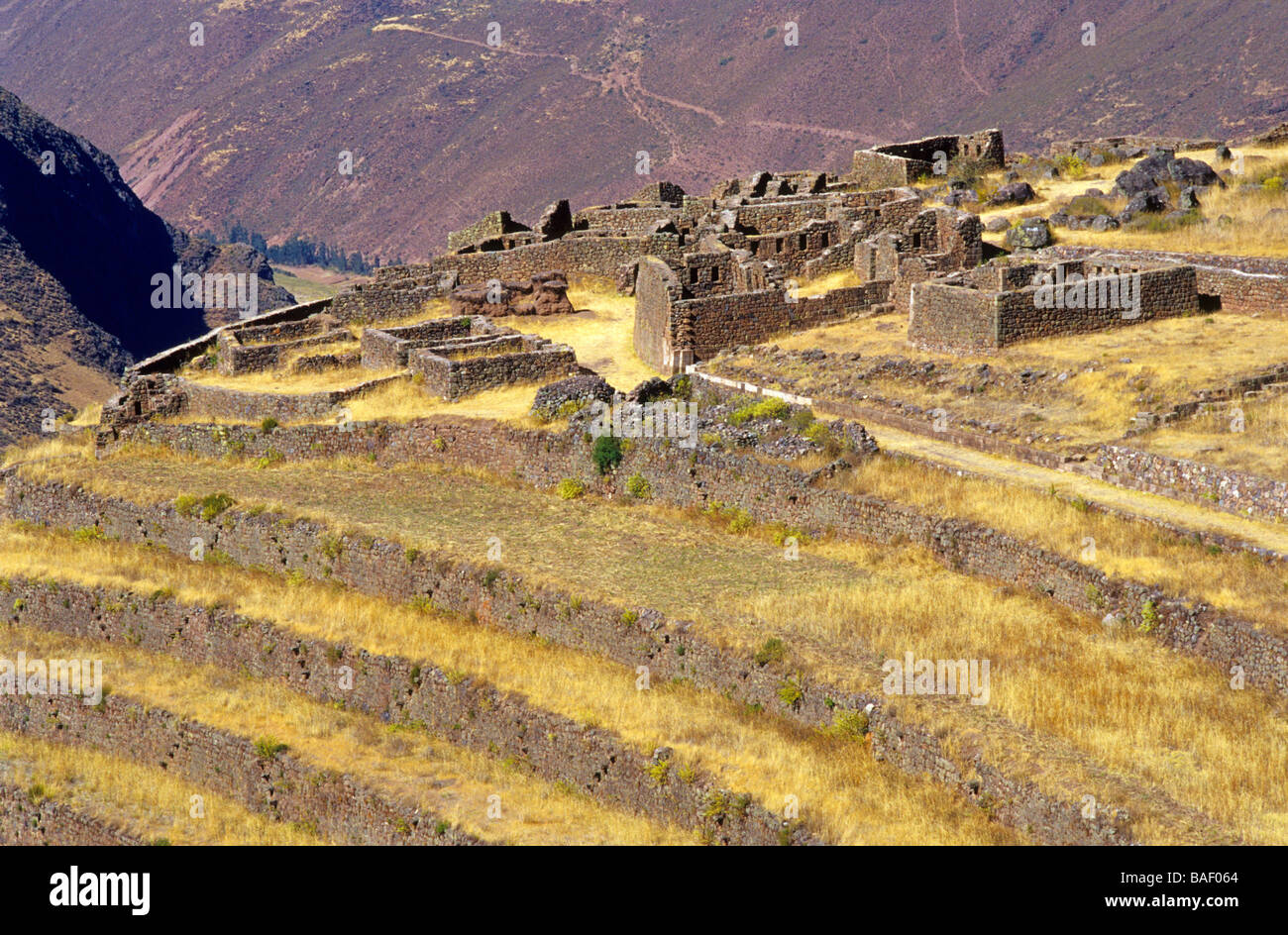 Las ruinas de Pisac Valle de Urubamba Perú Foto de stock