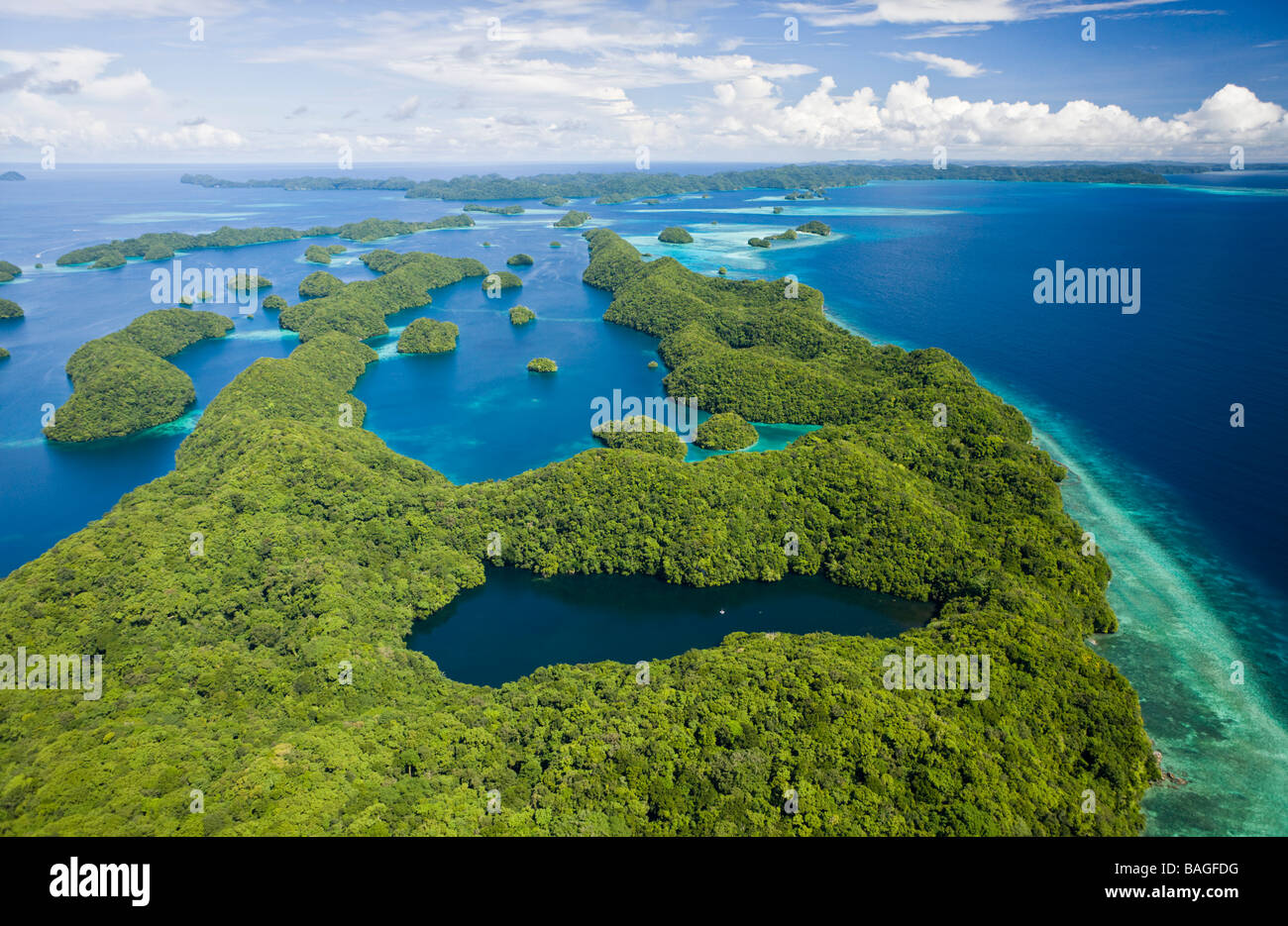 Vista aérea de Jellyfish Lake de Palau, Micronesia, Palau Foto de stock
