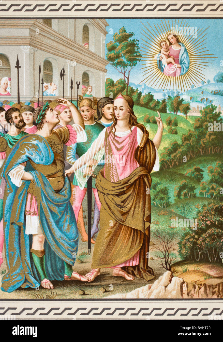 La sibila de Tiburtis anunciando a Augusto de la venida de Jesucristo Foto de stock