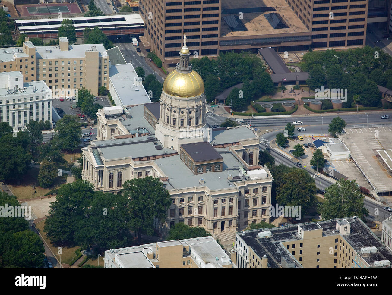Vista aérea encima de Atlanta Georgia State Capitol Building Foto de stock