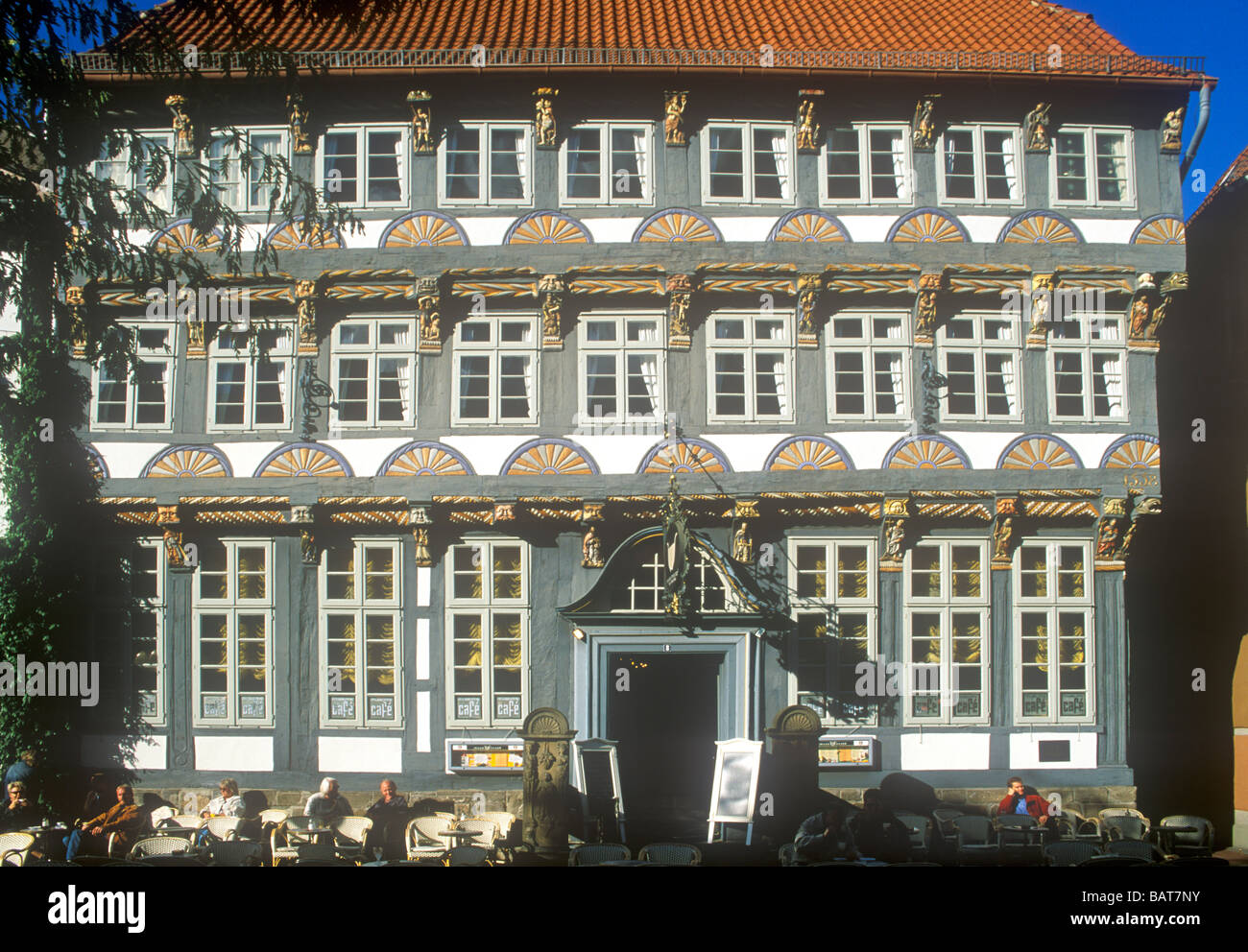 Frame house en Hamelin en el Weser Hills en Alemania Foto de stock