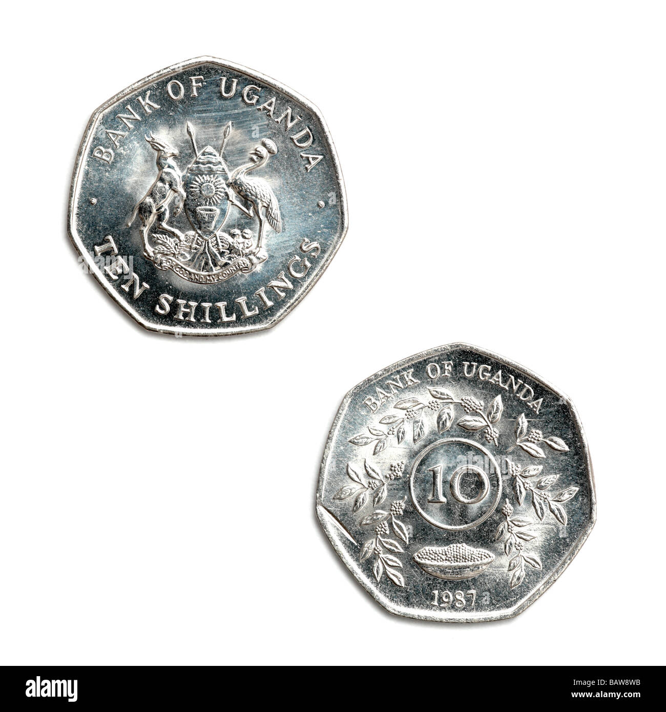 Moneda de diez chelines ugandeses Foto de stock