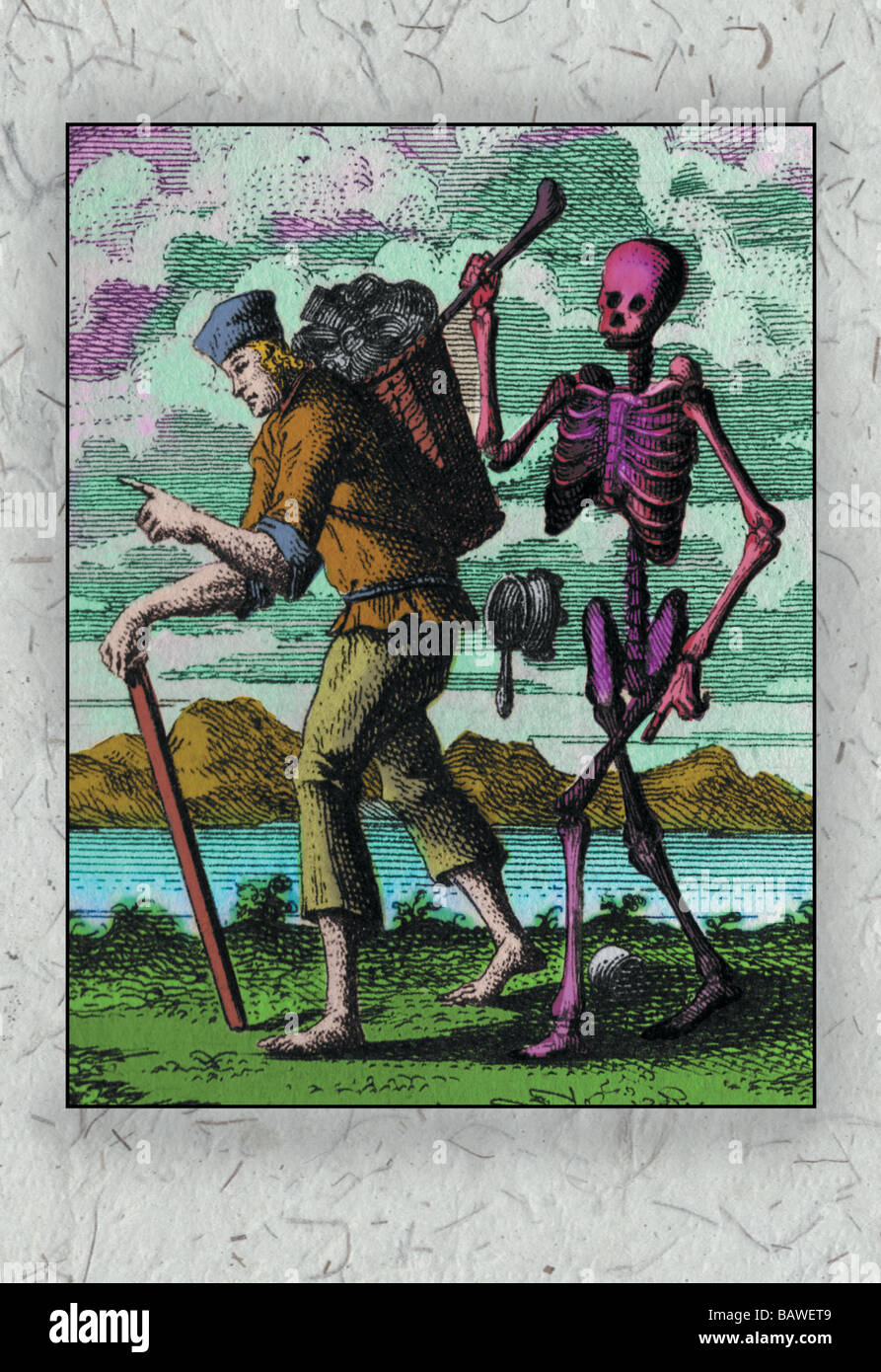 El esqueleto y los campesinos Foto de stock