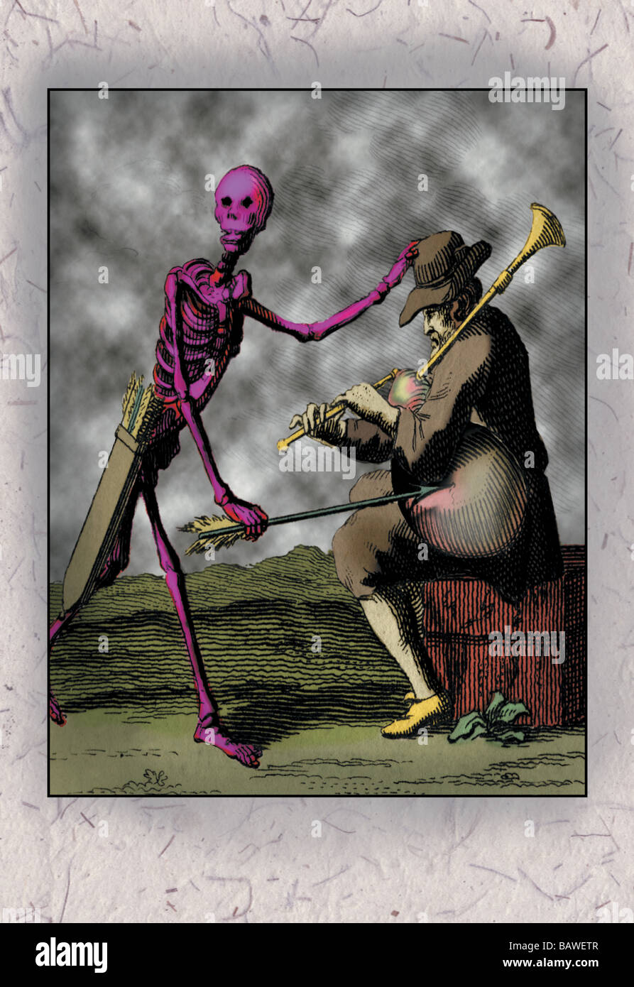 El esqueleto y músico. Foto de stock