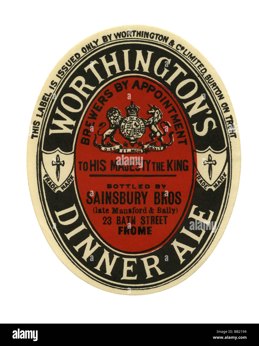 Cerveza inglesa antigua etiqueta para la cena de Worthington Ale, Burton-upon-Trent,  Staffordshire Fotografía de stock - Alamy