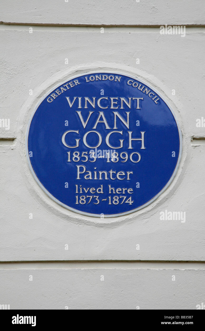 Placa azul de Vincent Van Gogh en 87 Hackford Road, Stockwell, Londres, Reino Unido. Foto de stock