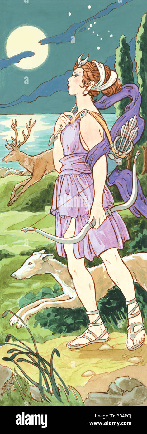 En la mitología griega, Artemisa era la diosa de la caza y los animales salvajes, los antiguos romanos llamaban a su diana. Foto de stock