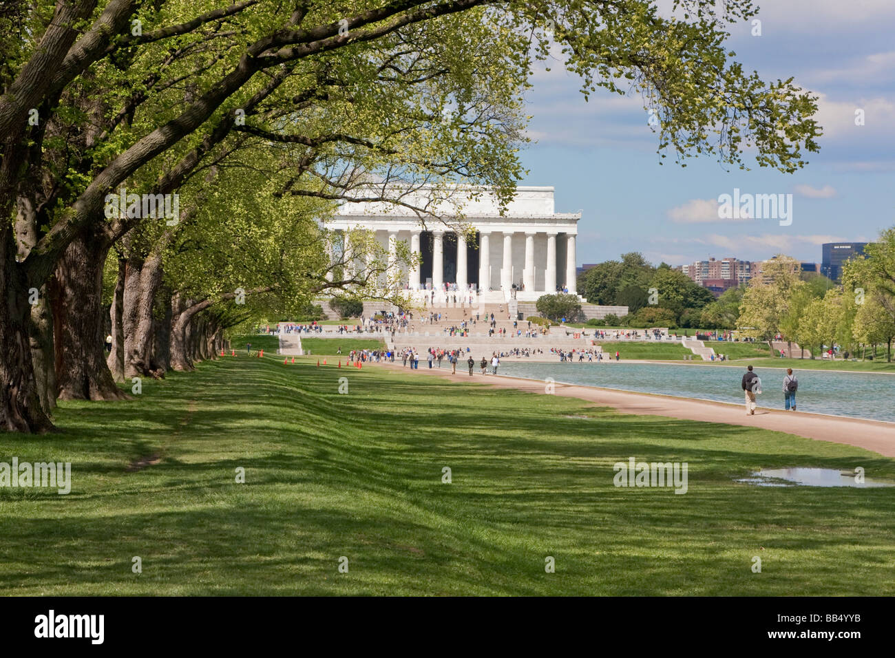 Washington, D.C., el Lincoln Memorial, la piscina reflectante, Día de la primavera. Foto de stock