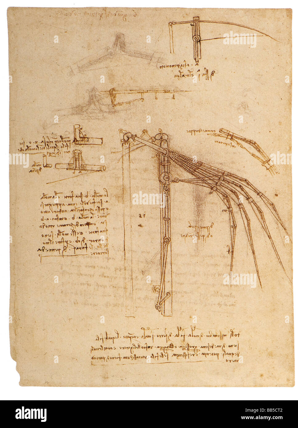 Alas mecánicas por Leonardo da Vinci 1493-1495 Foto de stock
