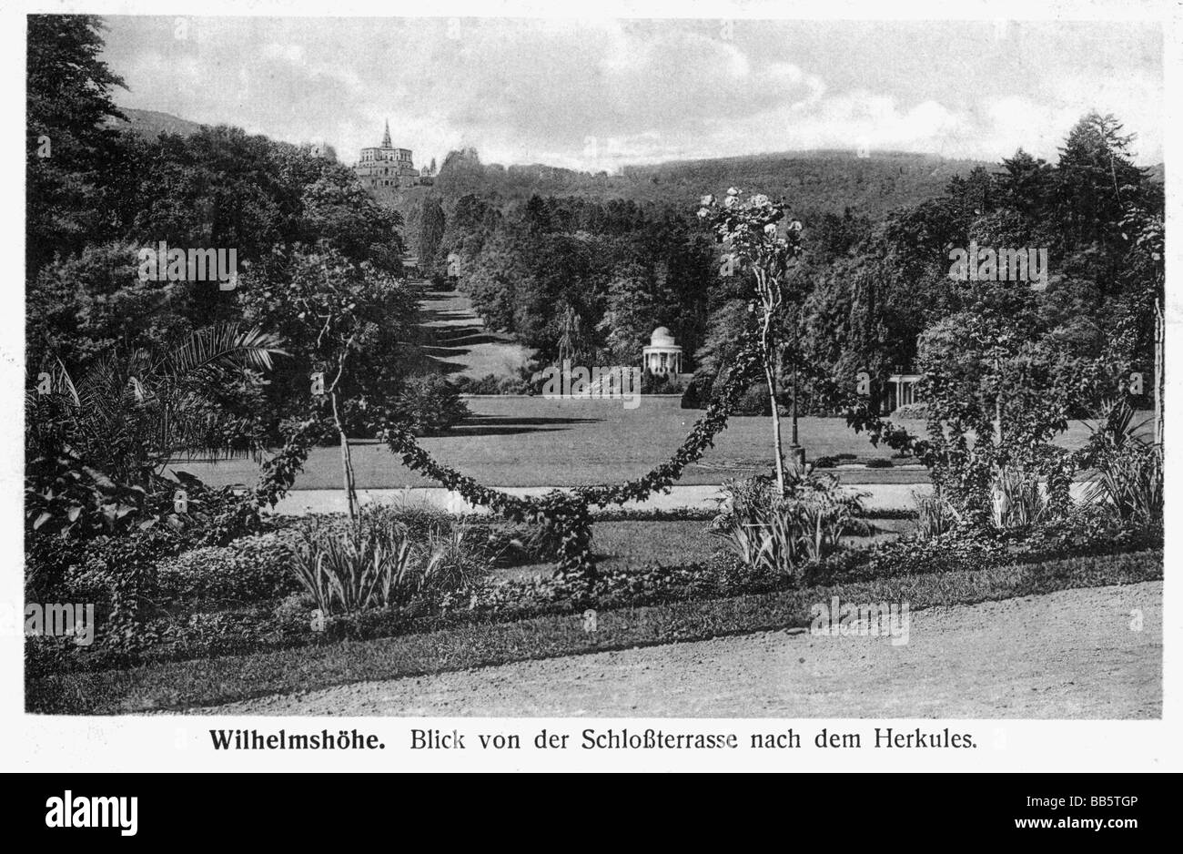 Geografía / viajes, Alemania, Kassel, Wilhelmshoehe, vista exterior, parque, postal, publicado por Bruno Hansmann, Kassel, estampado 11.8.1915, Foto de stock